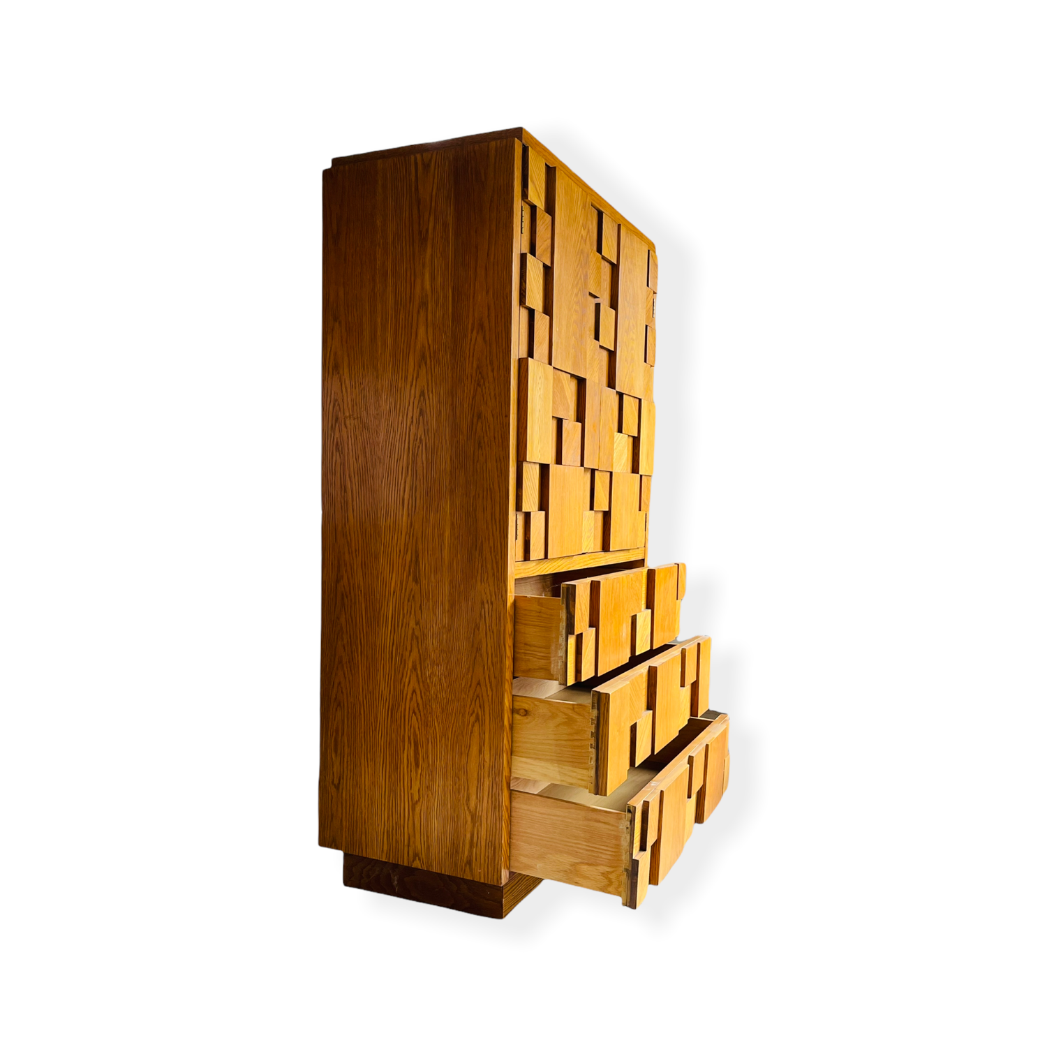 Mid Century Modern Brutalist Wood Block Cabinet by Lane Furniture  image 2