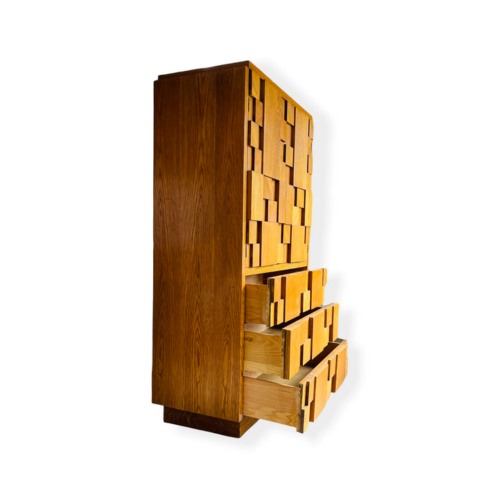 Mid Century Modern Brutalist Wood Block Cabinet by Lane Furniture  image 2