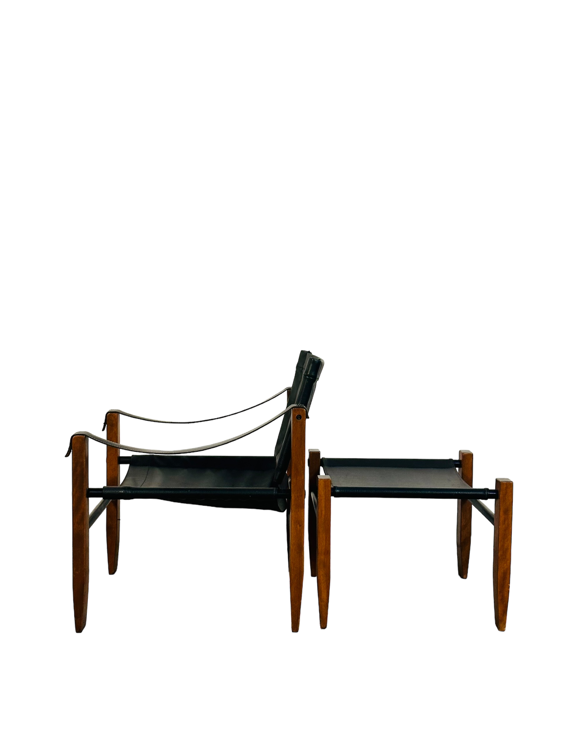 Mid Century Modern Leather Safari Lounge Chair & Ottoman image 9