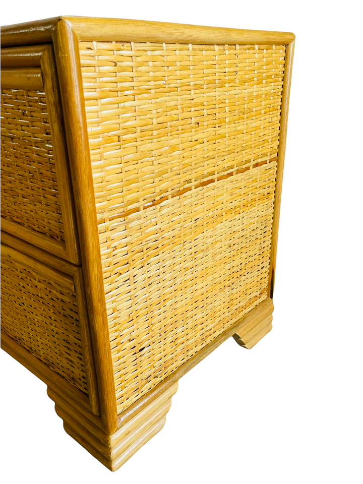 1970s Pair Spanish Lace Wicker & Bamboo Two Drawer Nightstands  image 9