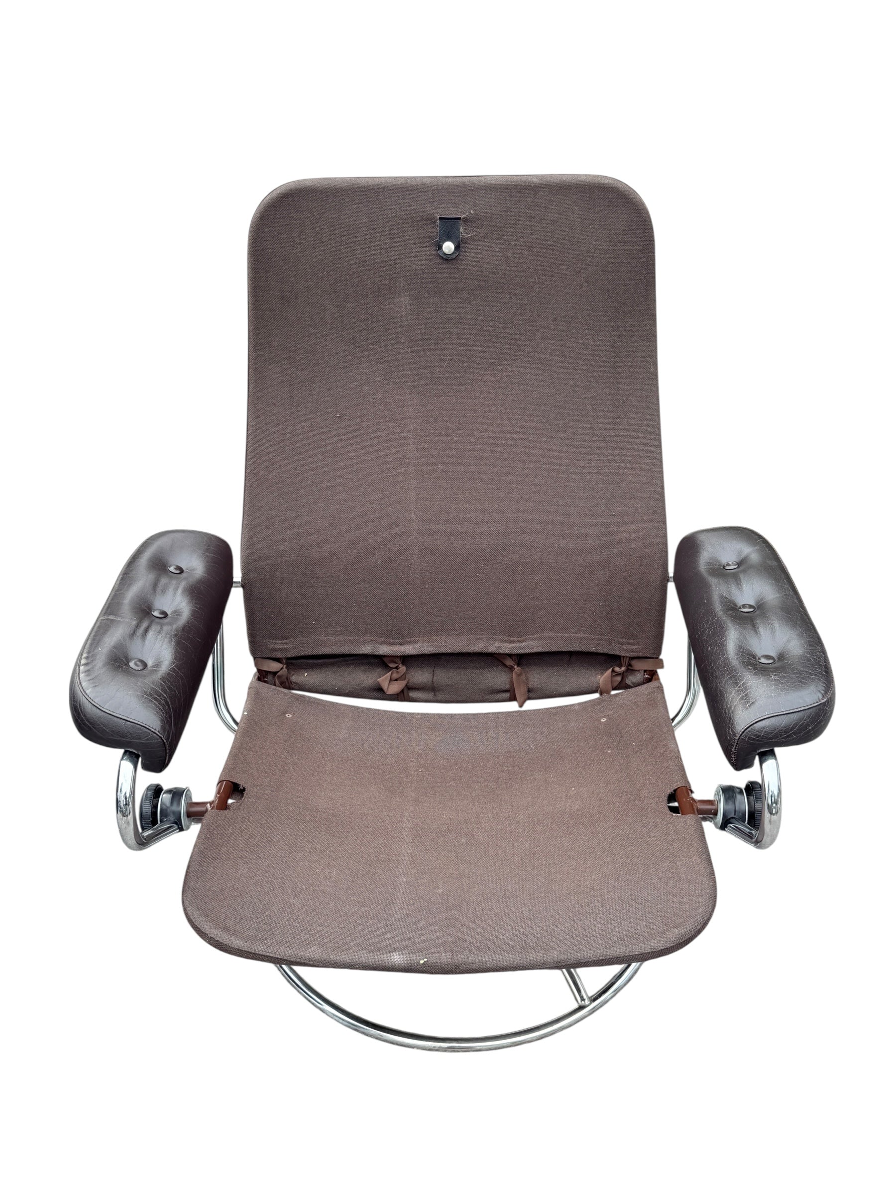 Vintage Ekornes Stressless Recliner & Ottoman – Mid Century Modern Chrome Base image 8