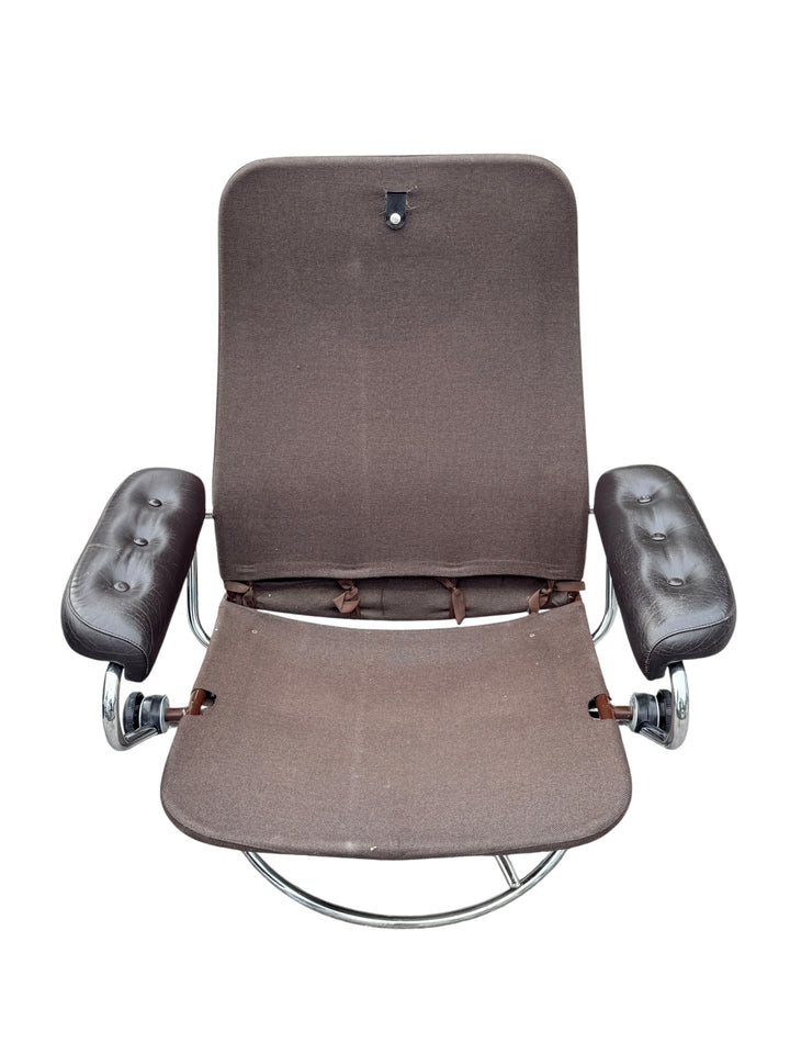 Vintage Ekornes Stressless Recliner & Ottoman – Mid Century Modern Chrome Base image 8