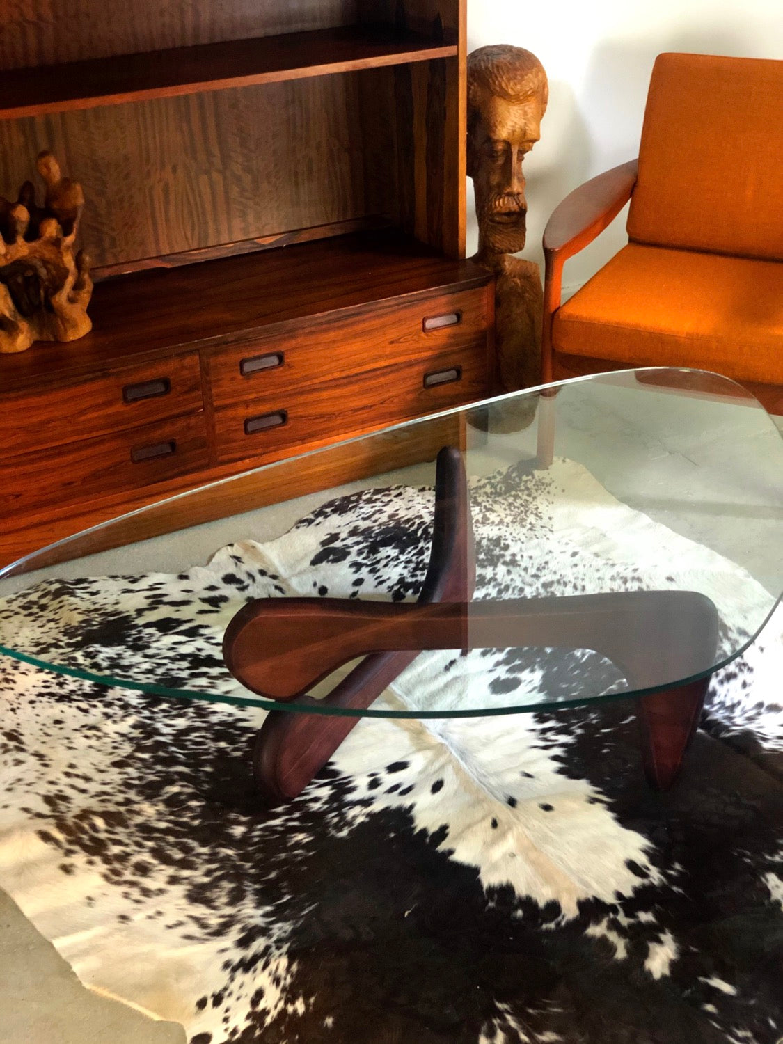 Noguchi Style Coffee Table with Boomerang Shaped Glass Top image 8