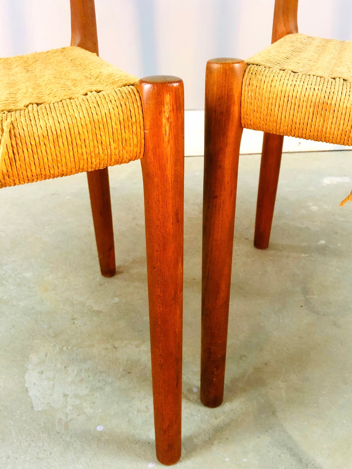 Pair MCM Danish Teak J.L. Møller Model 84 Chairs With Woven Seat image 4