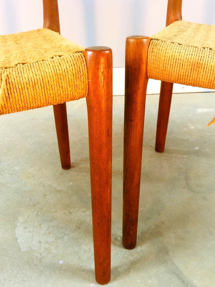 Pair MCM Danish Teak J.L. Møller Model 84 Chairs With Woven Seat image 4