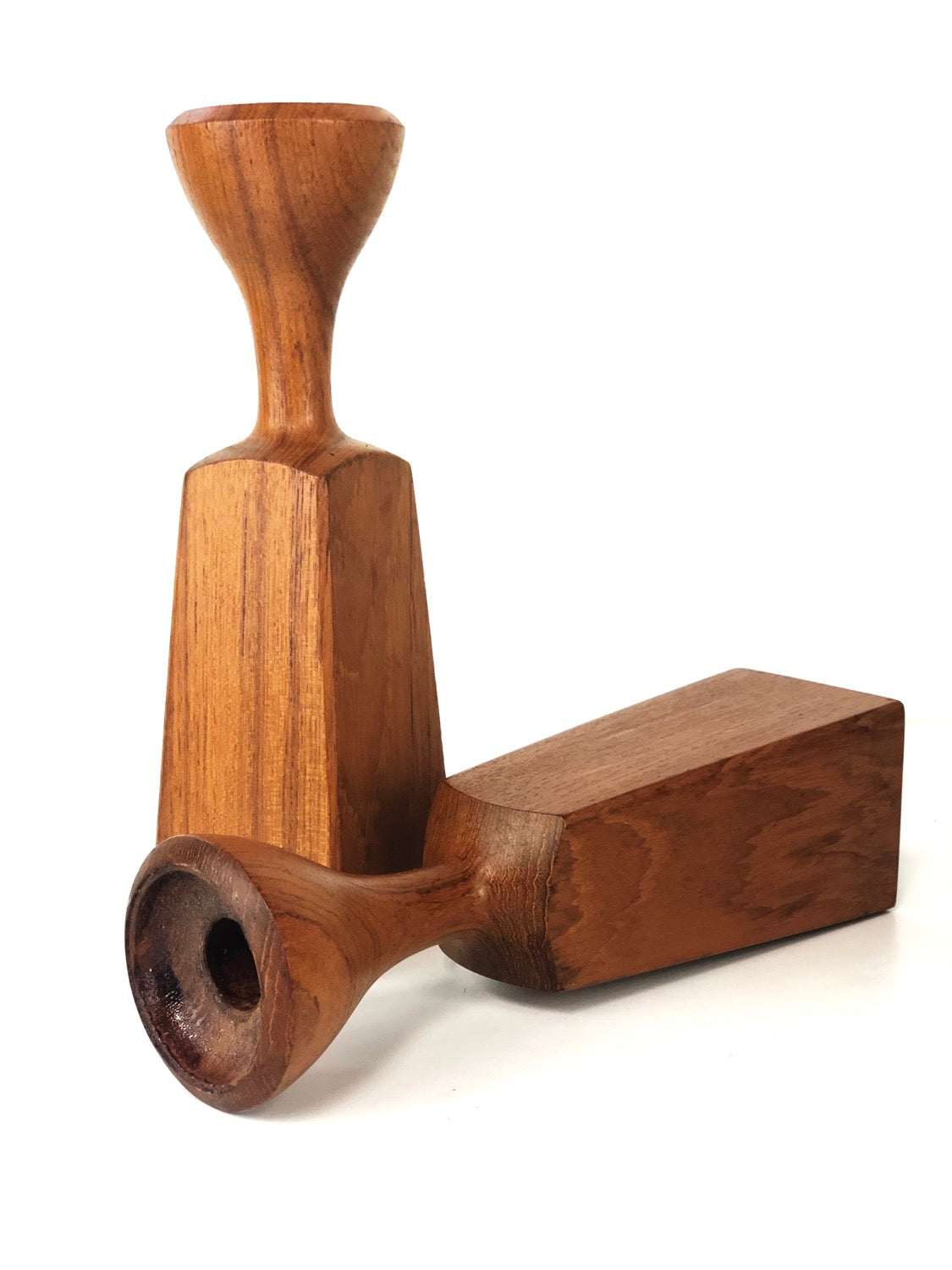 Mid-Century Dansk Teak Candlesticks Set 2 Danish Modern Minimalist image 0