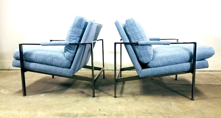 Pair of Milo Baughman Thayer Coggin Chrome Flat Bar Lounge Chairs image 3