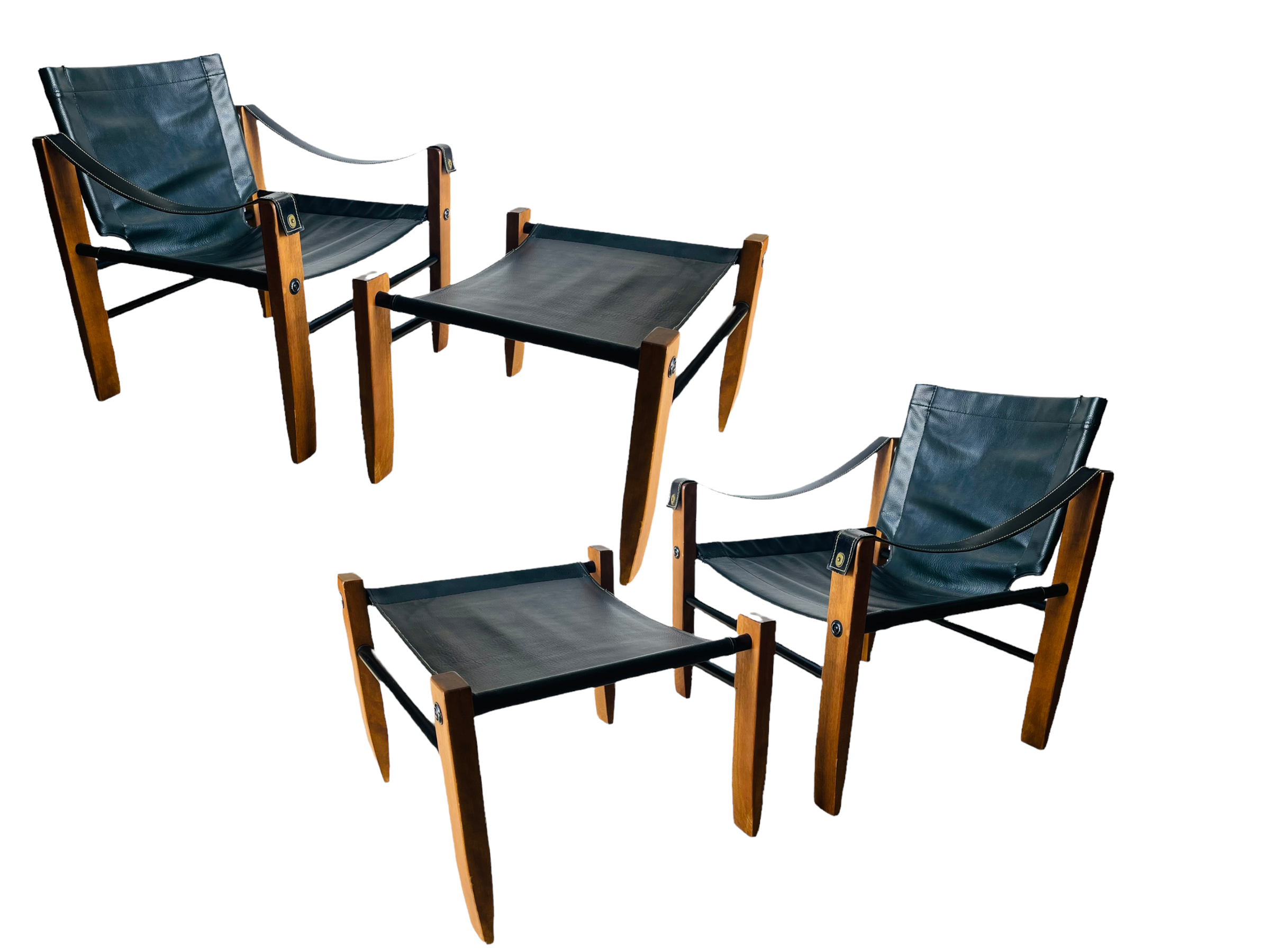 Mid-Century Modern Saddle Stitch Leather Safari Sling Chair & Ottoman  image 9