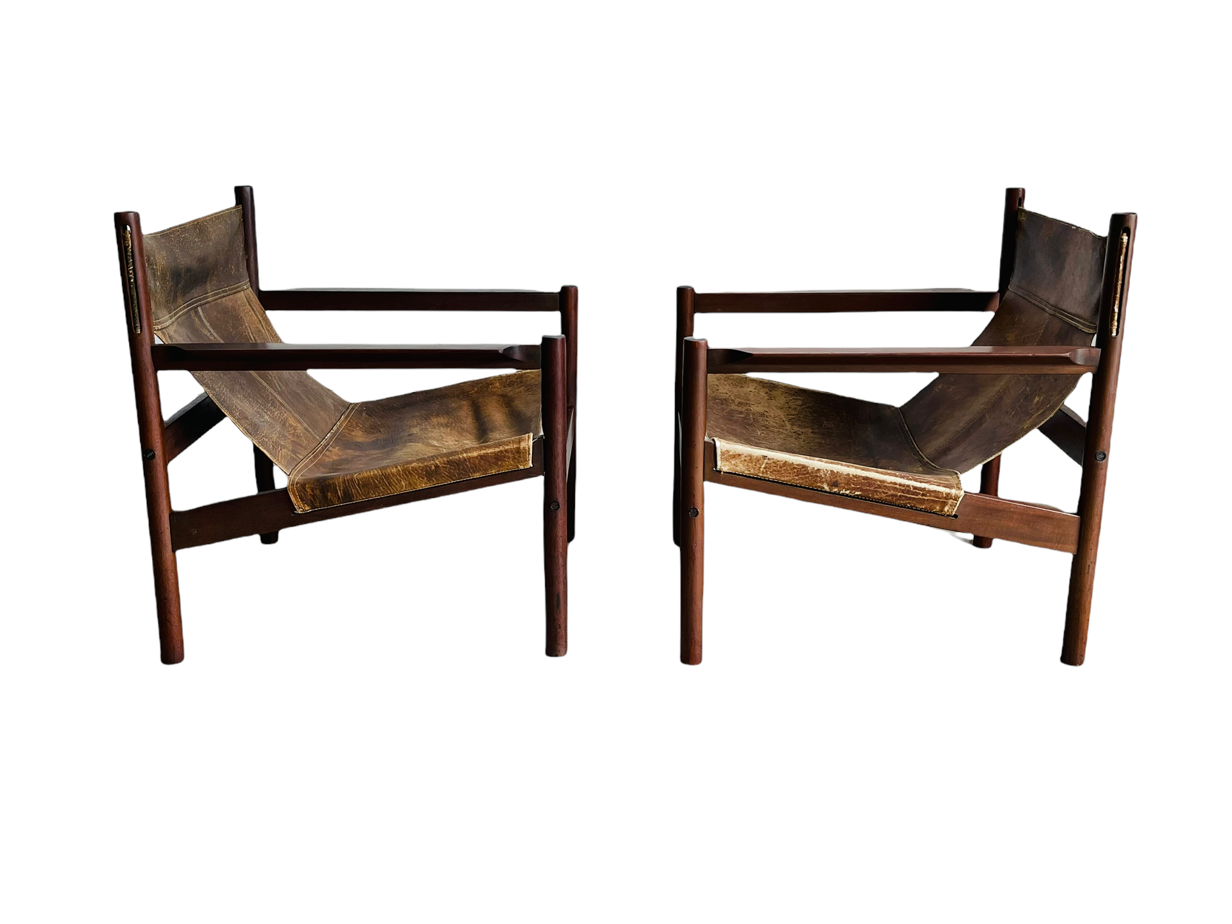 1960s Michel Arnoult Roxinho Leather Sling Lounge Chairs  image 3
