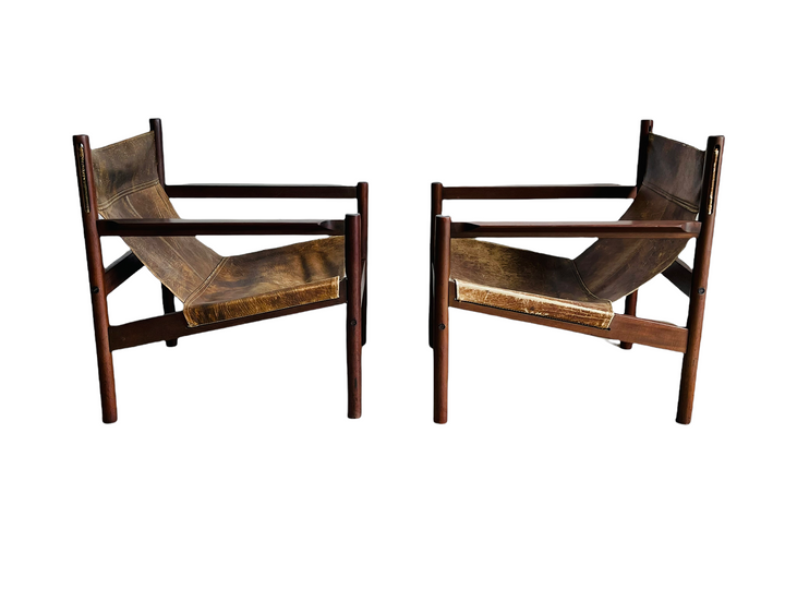 1960s Michel Arnoult Roxinho Leather Sling Lounge Chairs  image 3