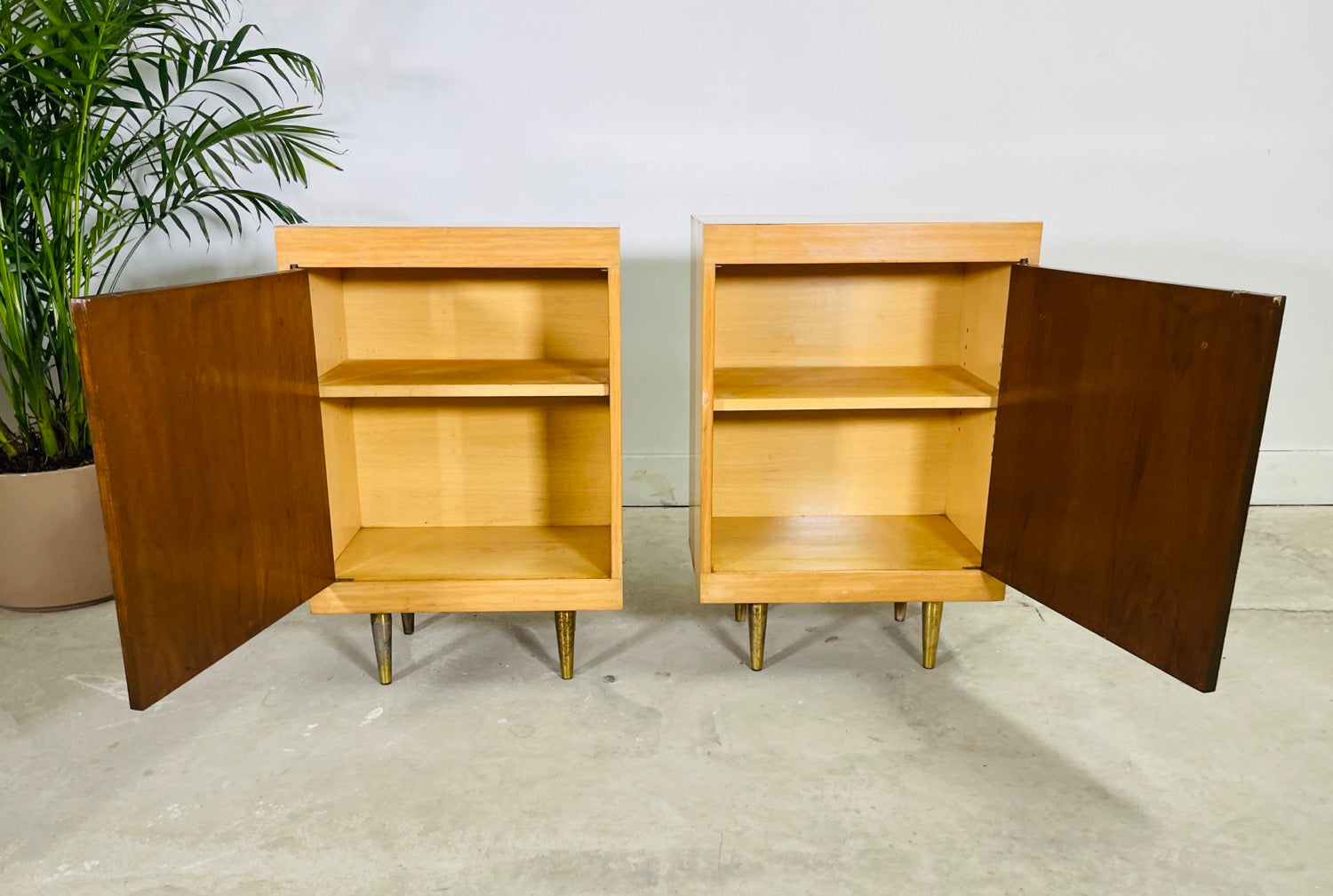 Pair of Mid-Century Modern Maple / Walnut Nightstands image 3