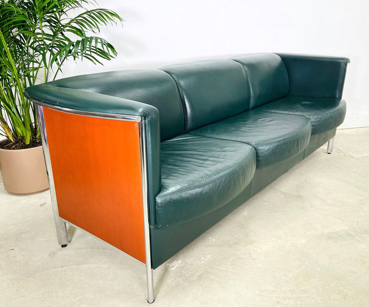 Vintage Teak & Chrome Office Leather Sofa image 10