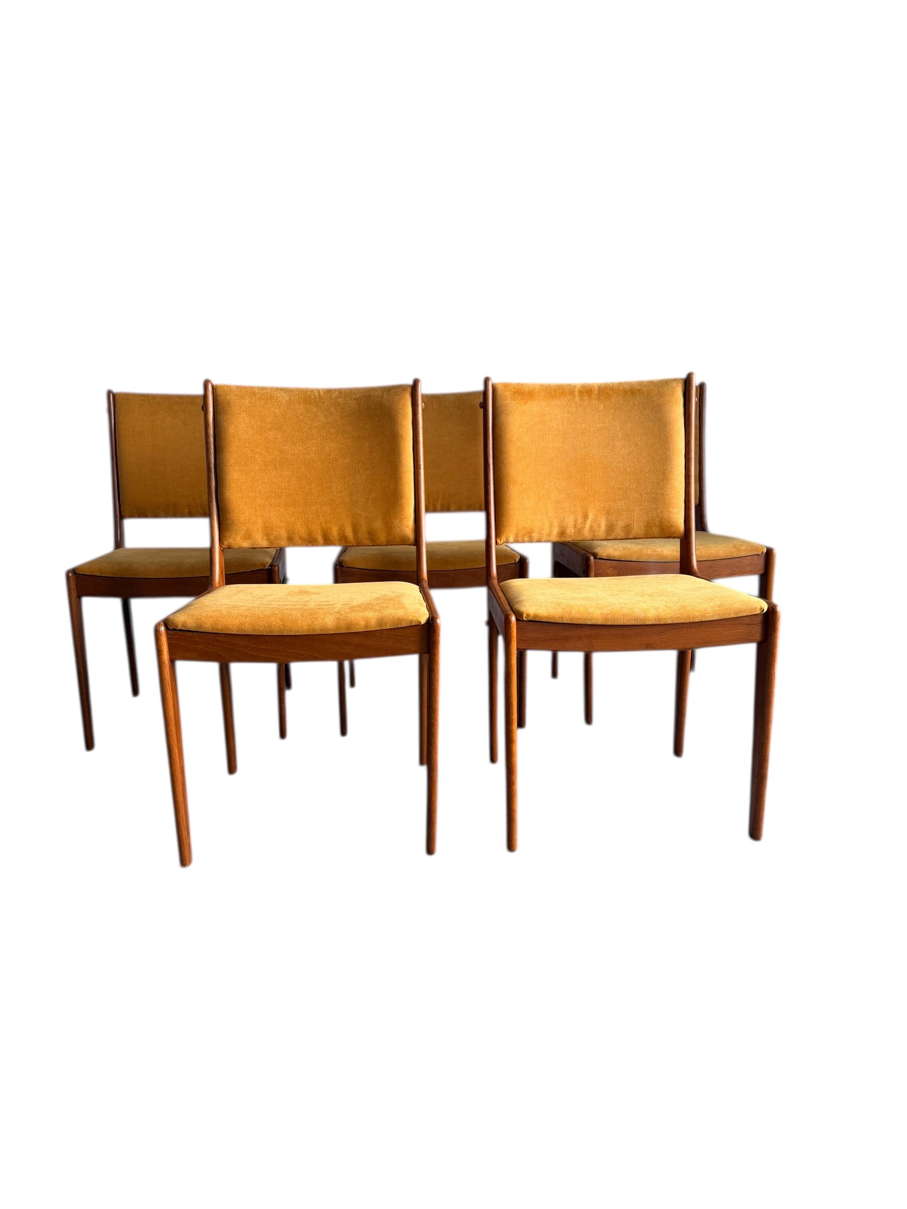 Set of 5 Scandinavian Teak Dining Chairs, Mid-Century Modern, Newly Upholstered, 1960s