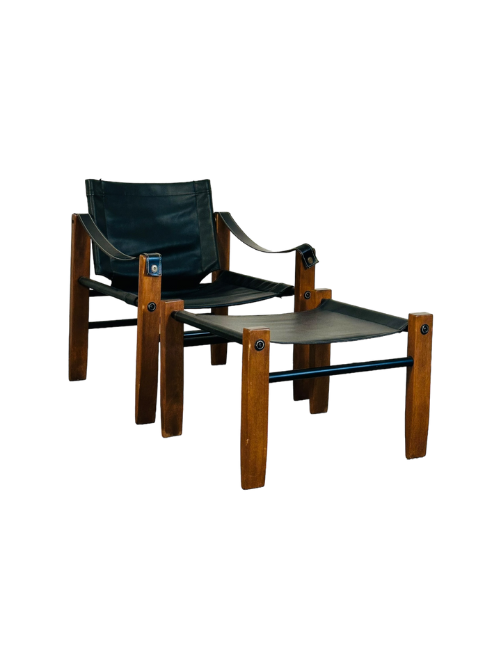 Mid Century Modern Leather Safari Lounge Chair & Ottoman image 6
