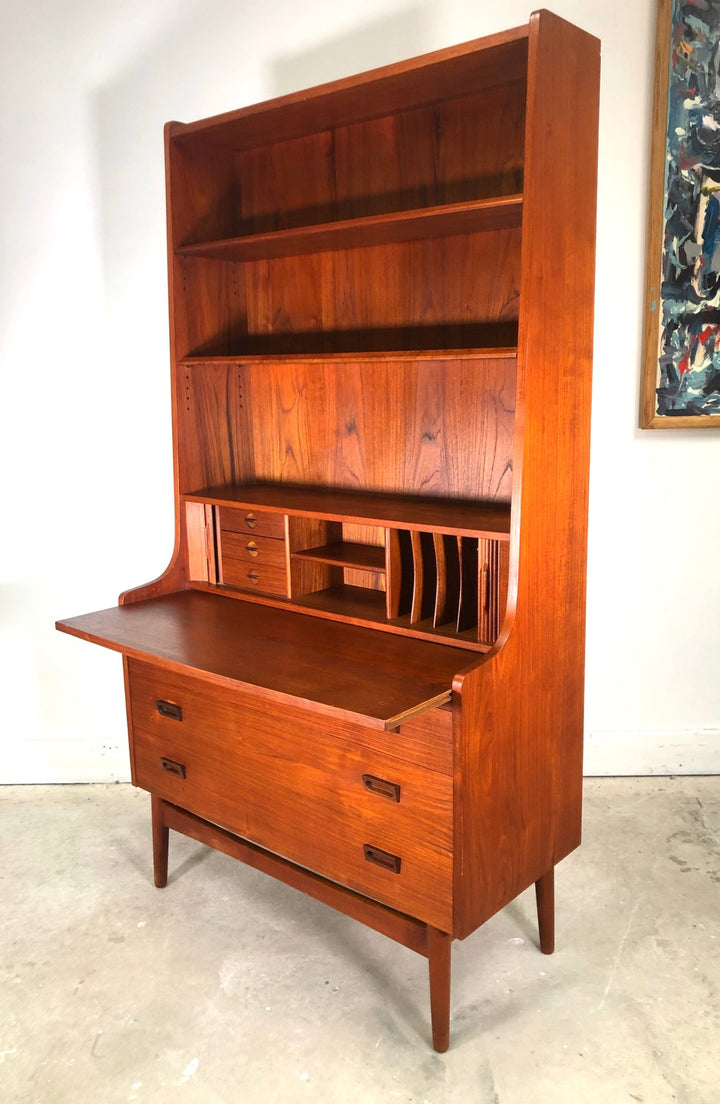 Mid-Century Danish Modern Teak Secretary Desk & Bookcase By Bornholms image 1