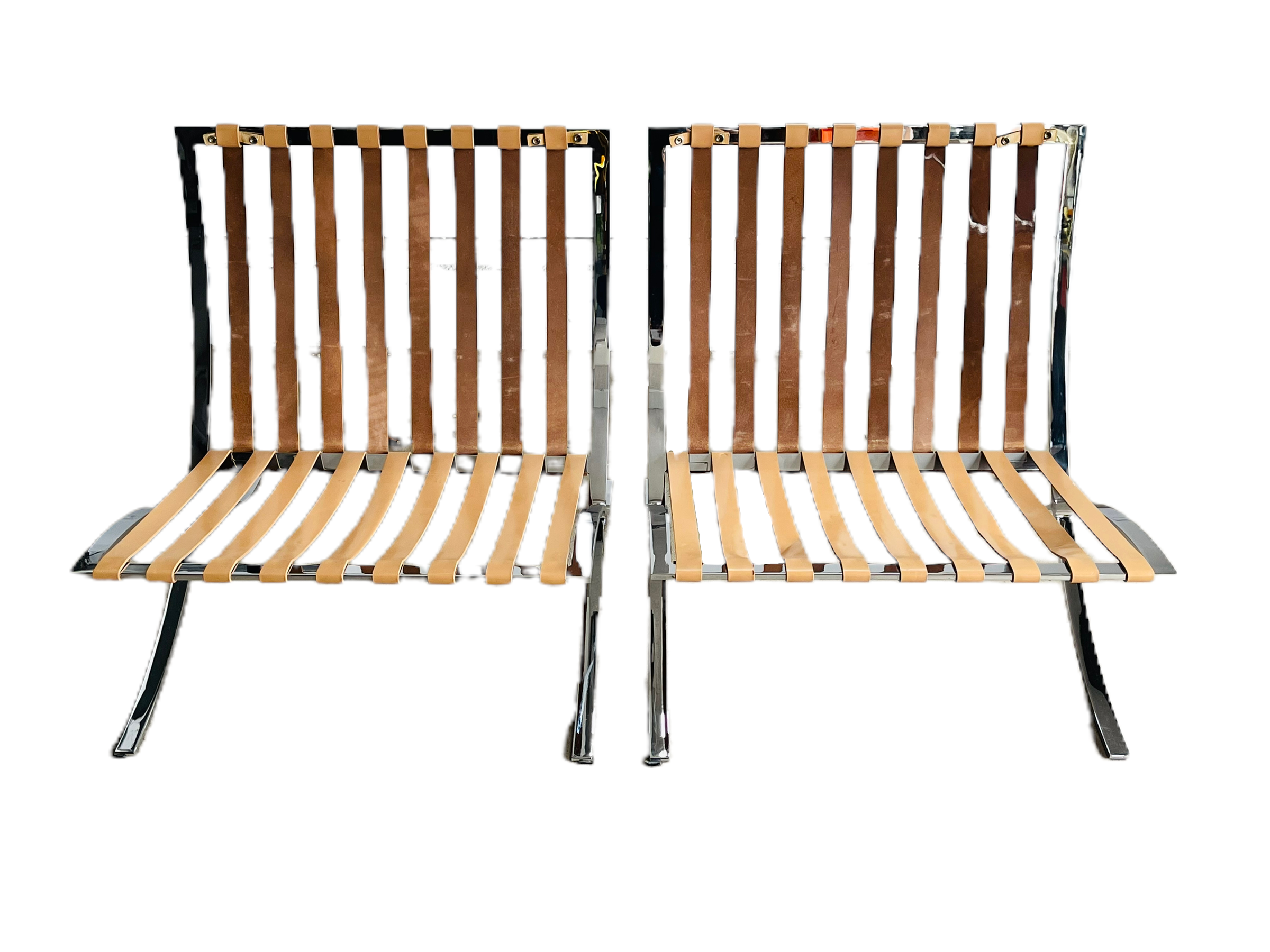 Pair of Knoll Leather Ludwig Mies Van Der Rohe Barcelona Chairs image 5