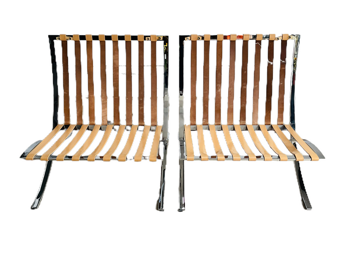 Pair of Knoll Leather Ludwig Mies Van Der Rohe Barcelona Chairs image 5