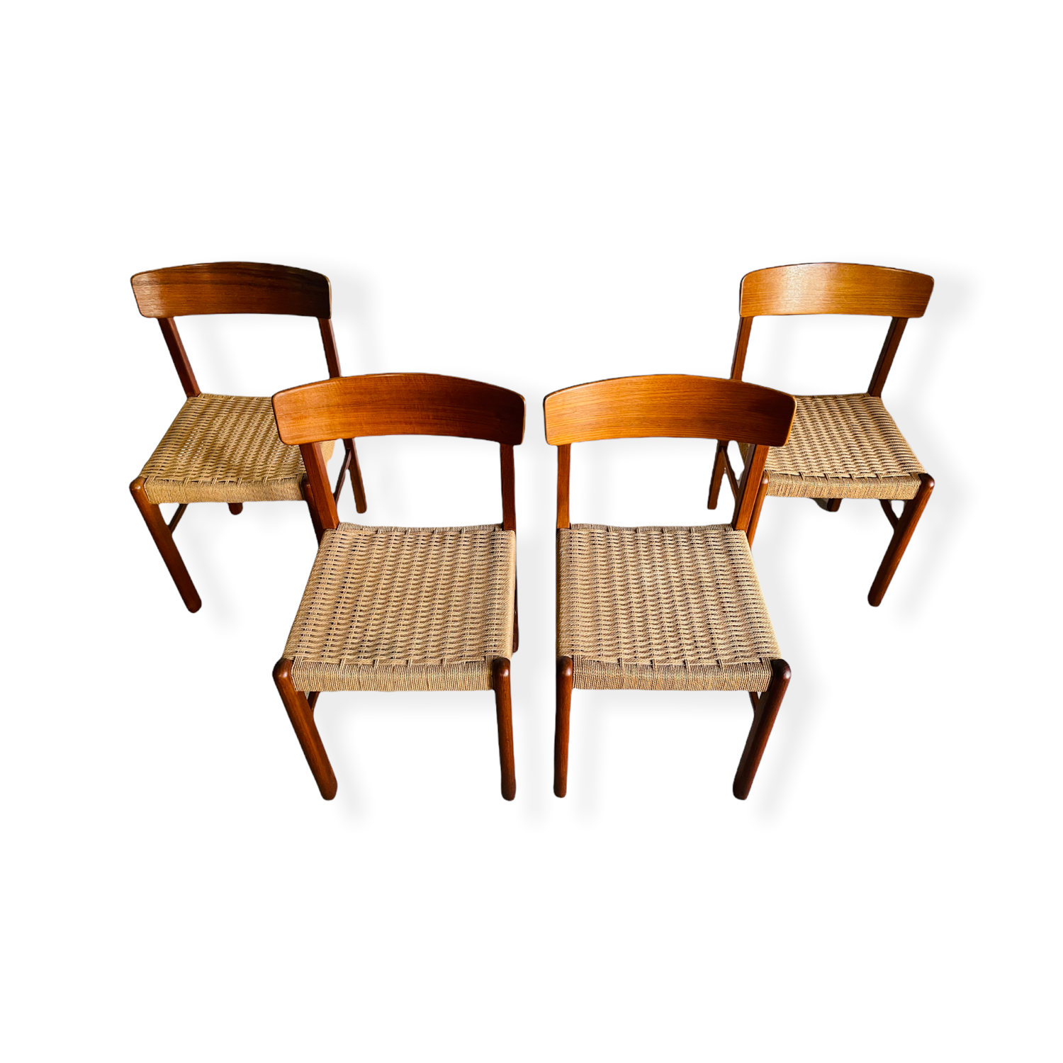 Set 4 Mid-Century Modern Teak Cord Chairs image 1