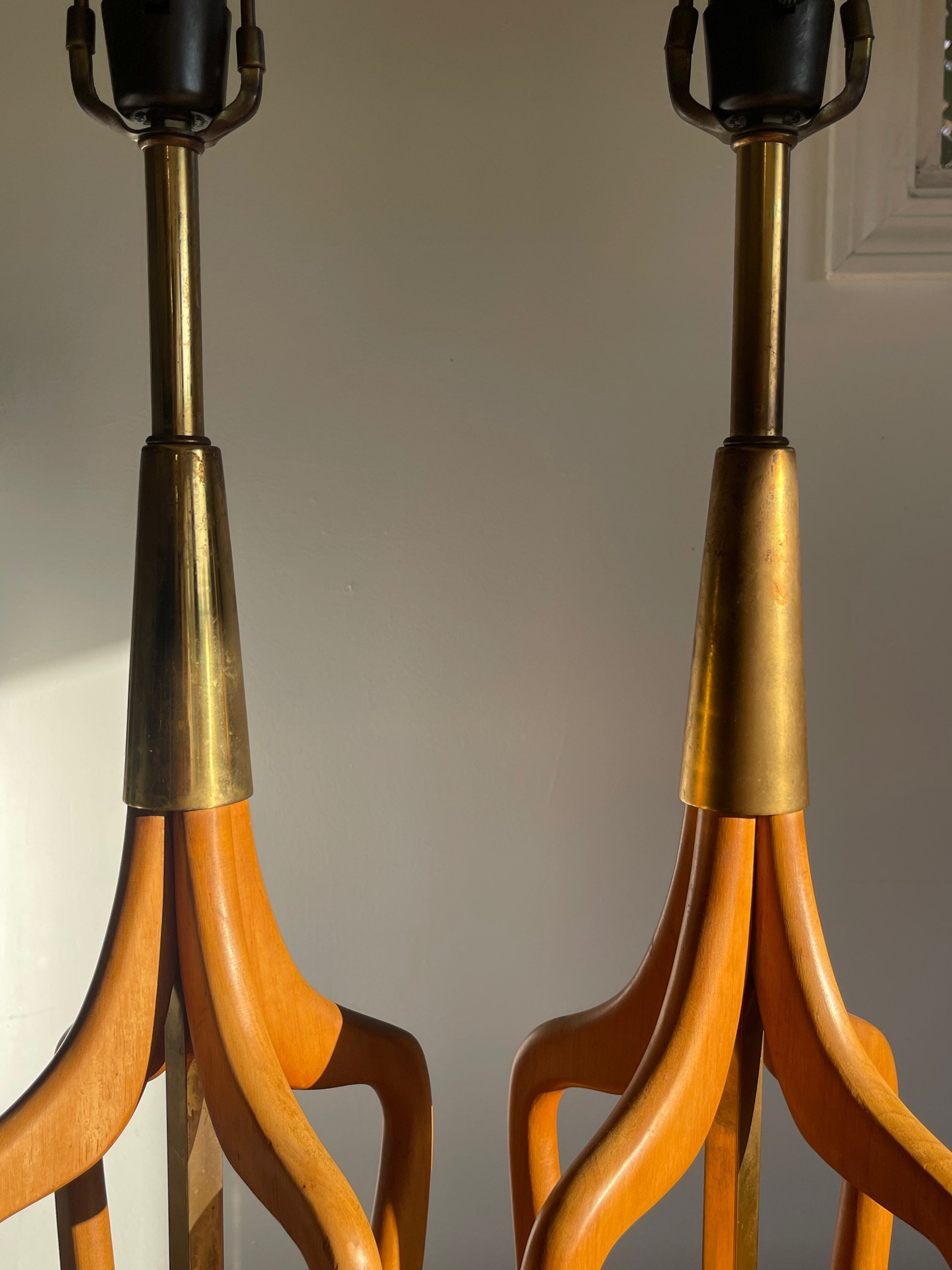 Pair MCM Wooden Tall Table Lamps image 9