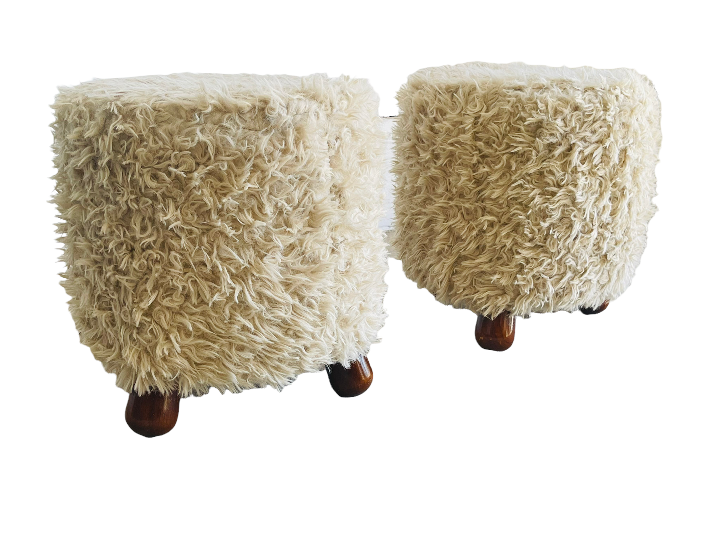 Pair of Fuzzy Stools In The Manner Of Jean Royere image 2