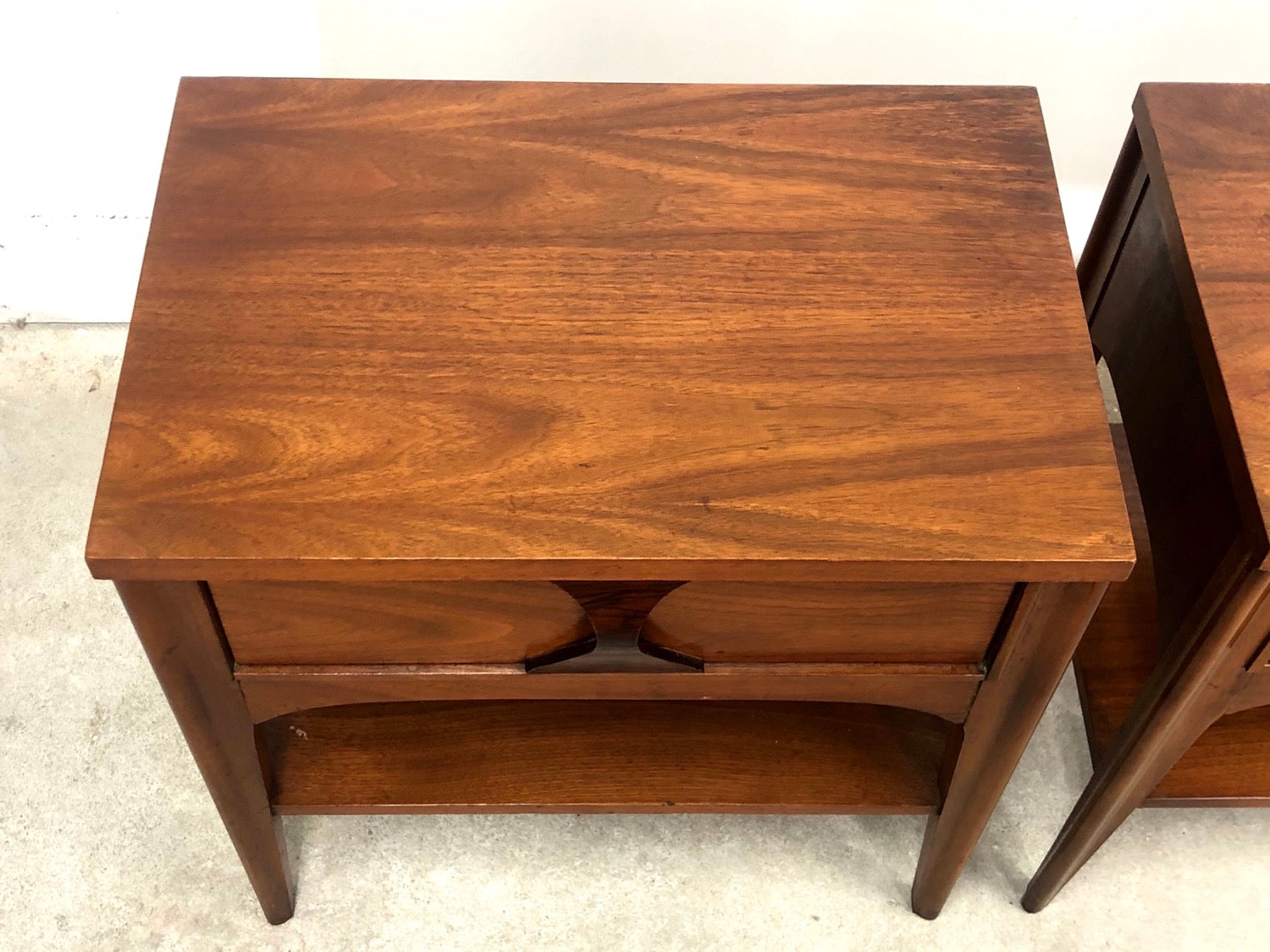 Pair Mid-Century Modern Rosewood & Pecan Nightstands By Kent Coffey image 4