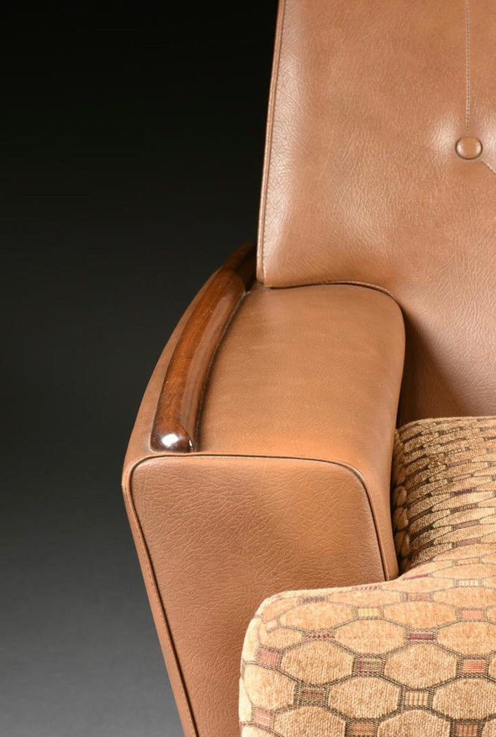 Pair Of Italian Mid-Century Modern Leather & Velvet Lounge Chair image 2
