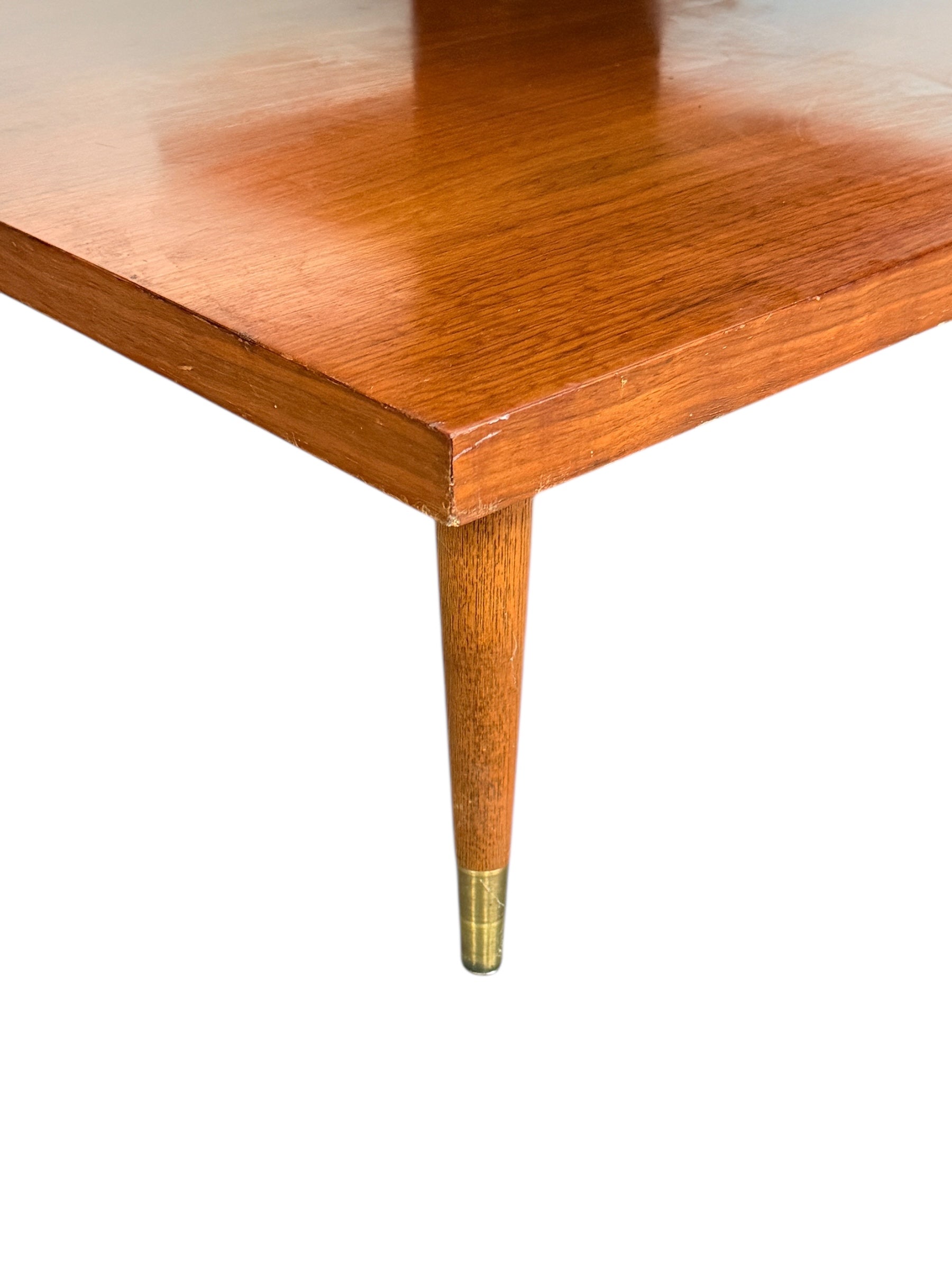 Mid Century Modern Walnut 3-Tier Side Table with Brass Tapered Legs image 8
