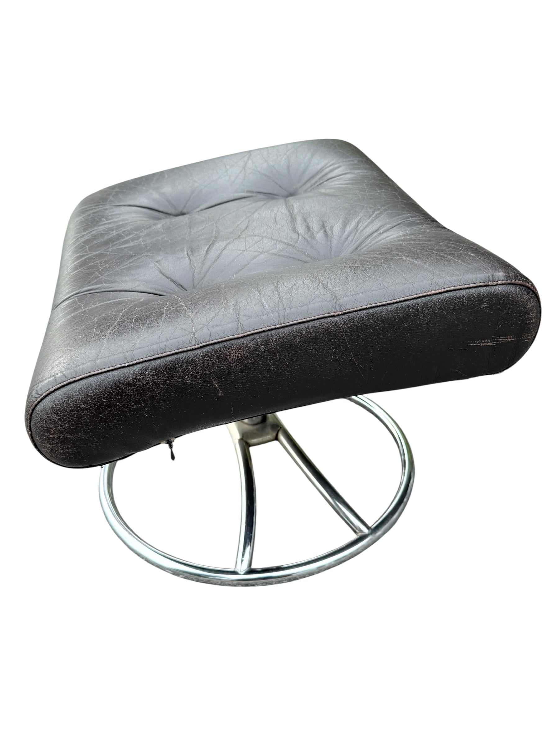 Vintage Ekornes Stressless Recliner & Ottoman – Mid Century Modern Chrome Base image 10