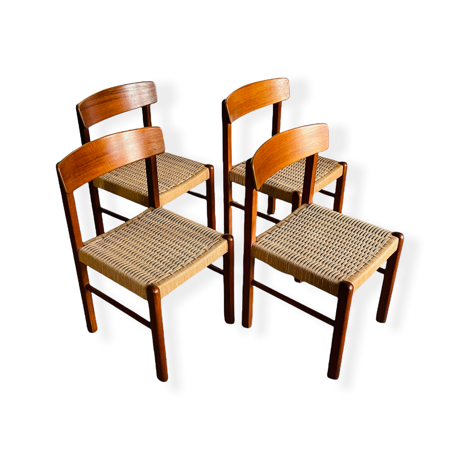 Set 4 Mid-Century Modern Teak Cord Chairs image 0