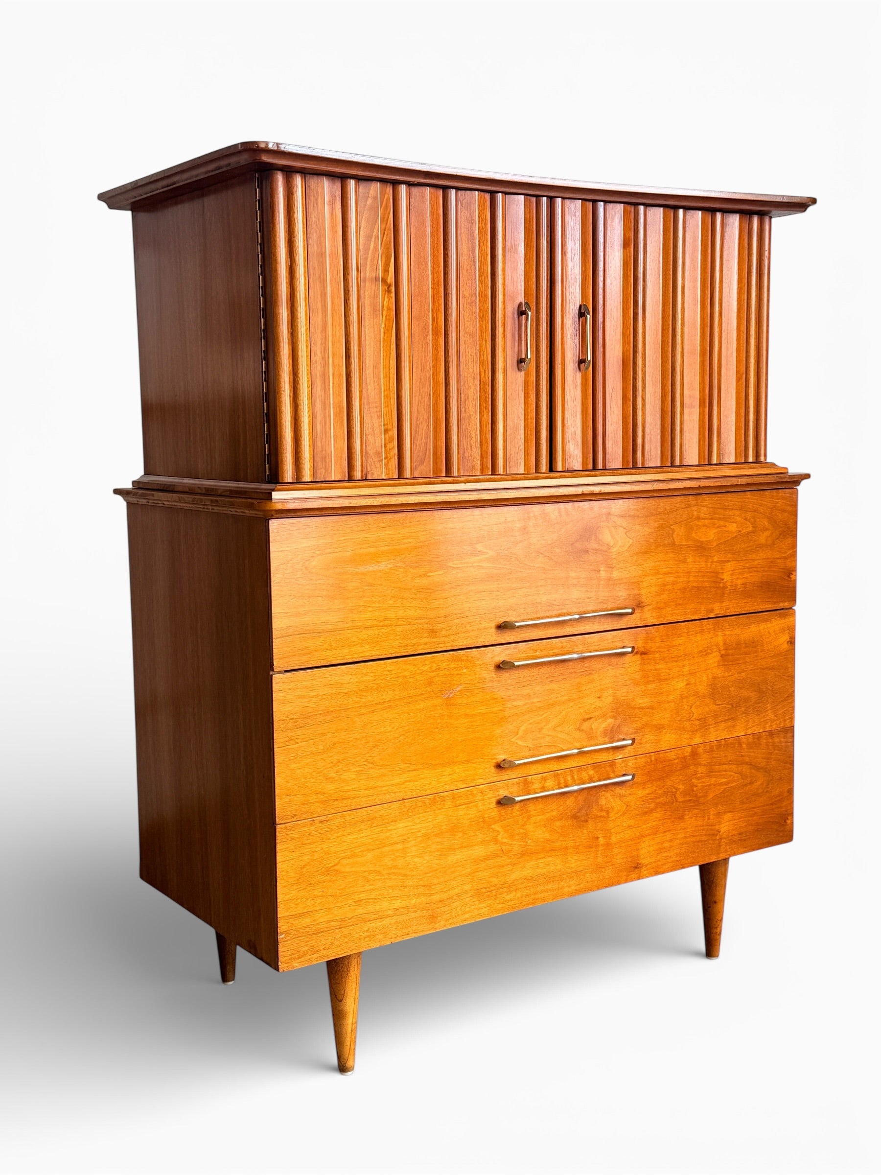 Young Manufacturing Mid Century Walnut Highboy Dresser Young Manufacturing Mid Century Walnut Highboy Dresser