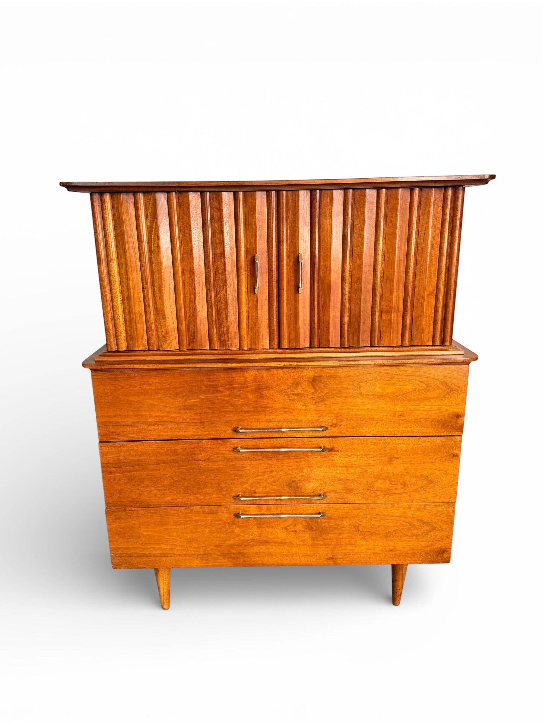 Young Manufacturing Mid Century Walnut Highboy Dresser