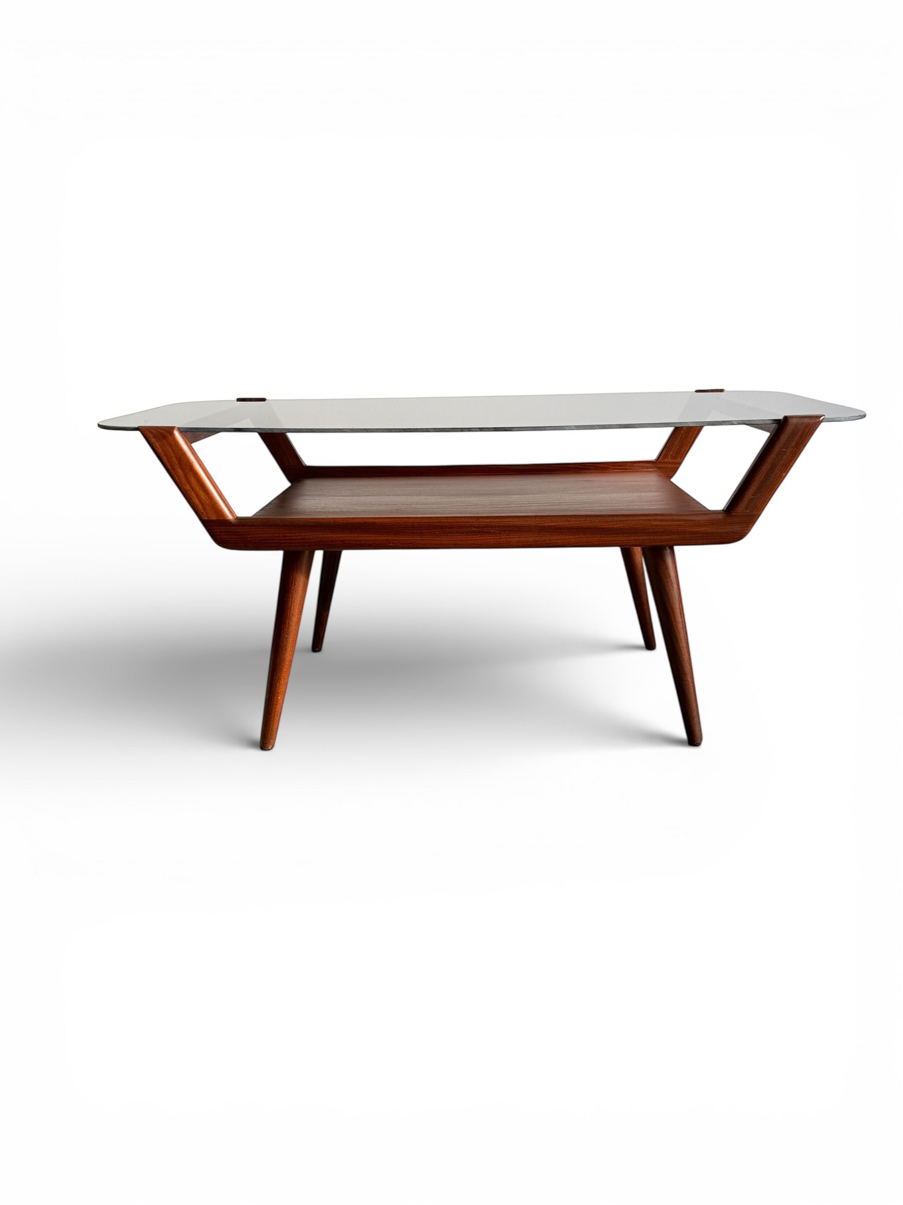 Mid-Century Scandinavian Walnut Coffee Table with Smoked Glass Top