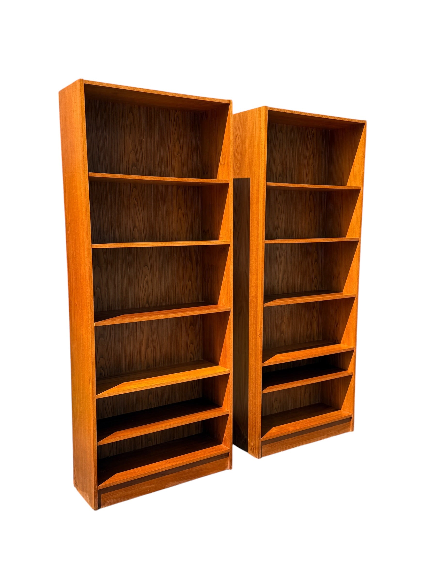 Pair of Danish Teak Bookshelves – Mid Century Modern Adjustable Shelving