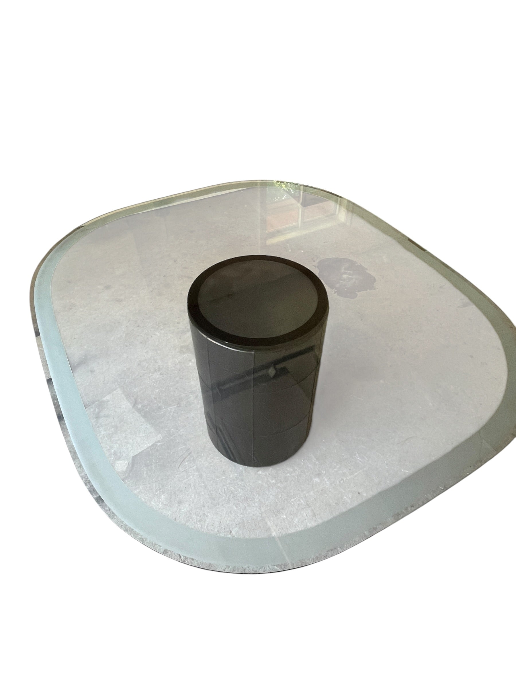 B&B Italia Glass Top Dining Table with Leather Wrapped Base