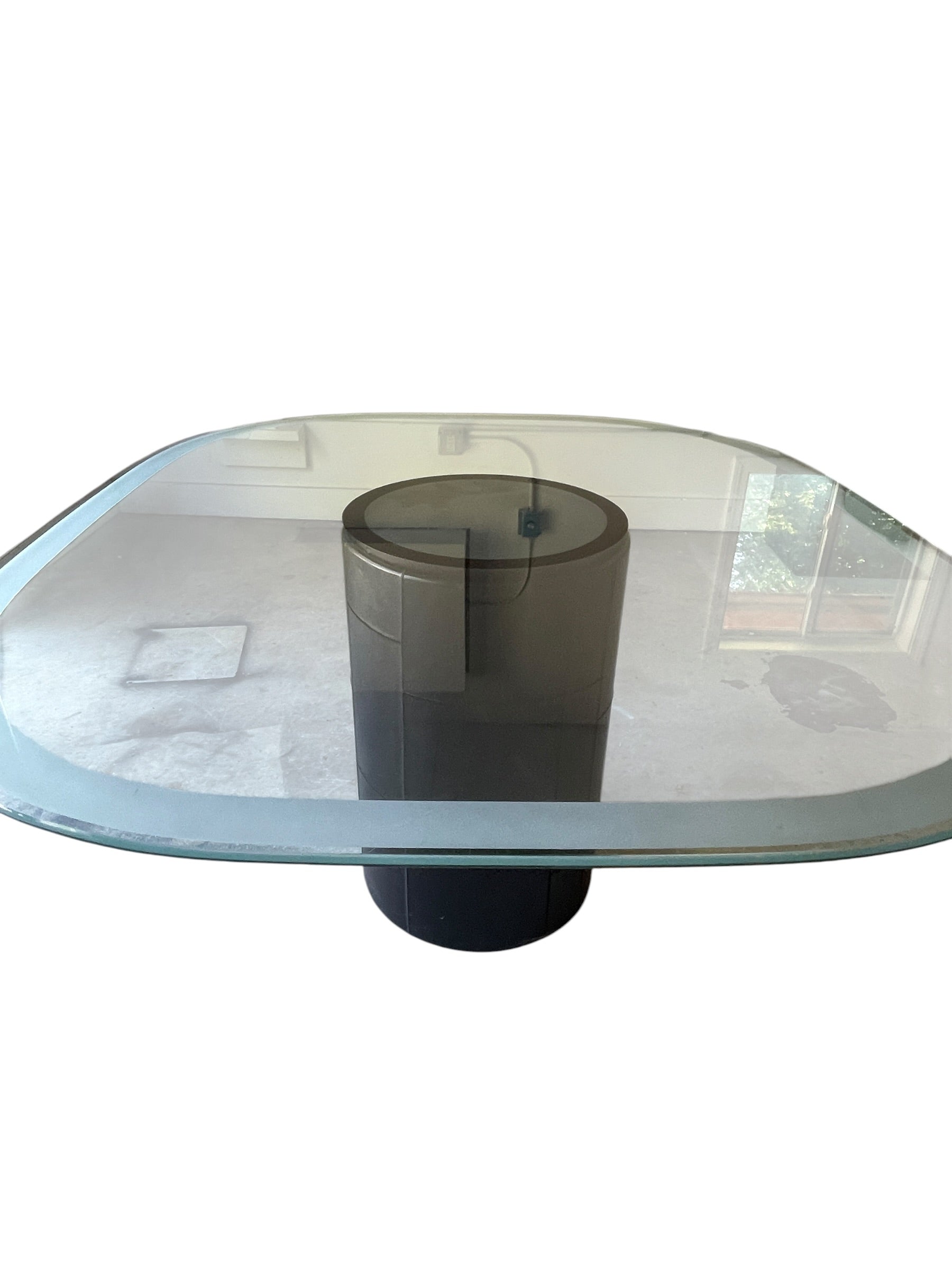 B&B Italia Glass Top Dining Table with Leather Wrapped Base