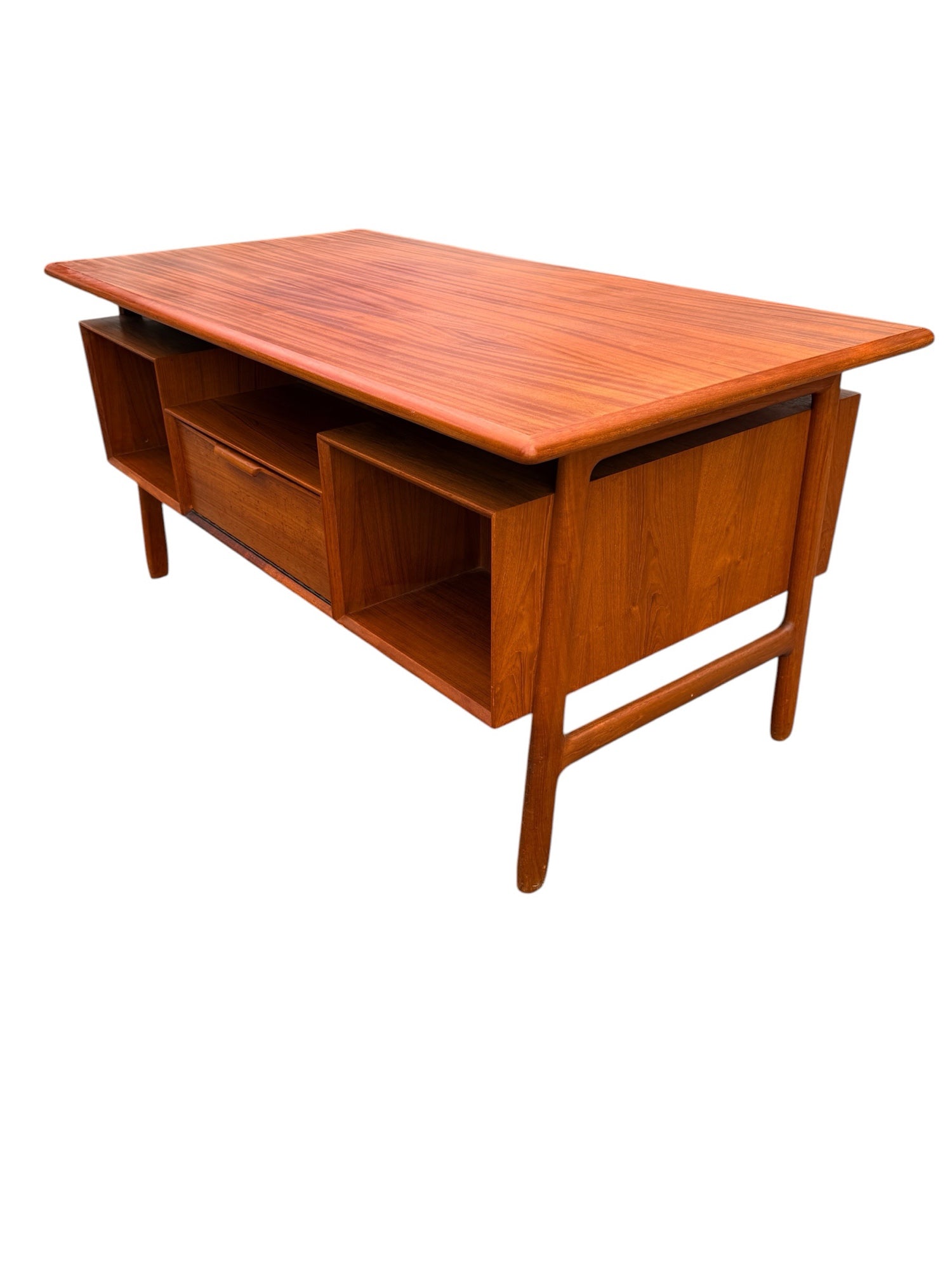 Gunni Omann Model 75 Executive Teak Desk rear drop-down door compartment
