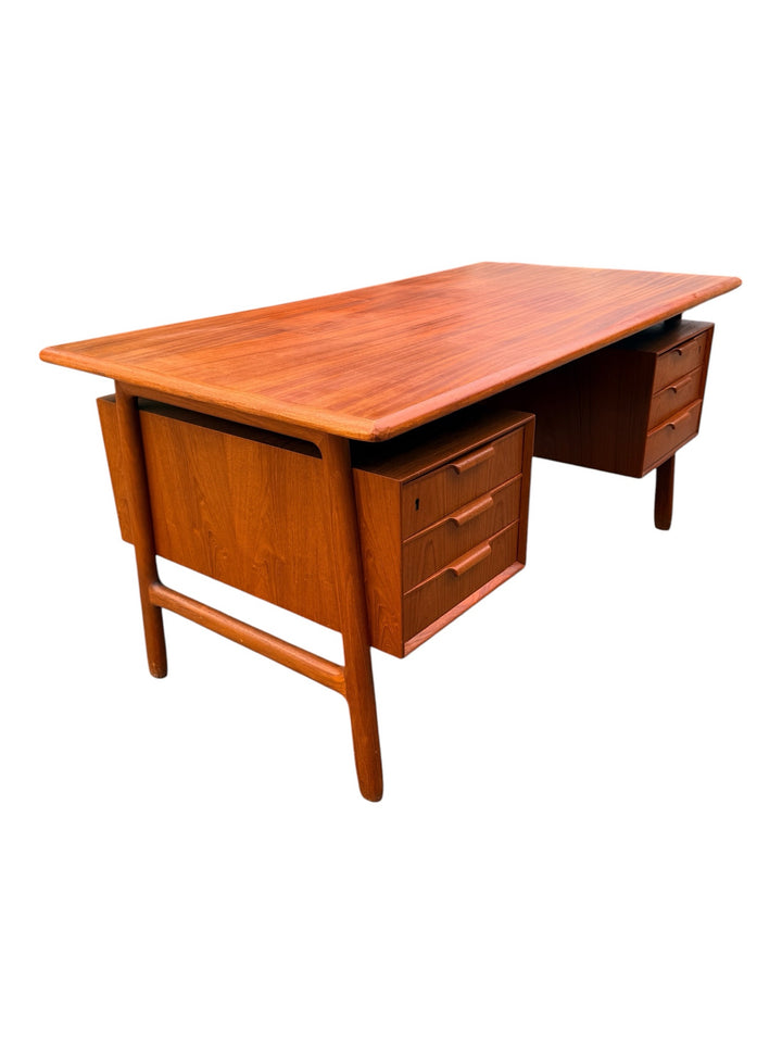 Gunni Omann Model 75 Executive Teak Desk H-frame stretcher leg detail