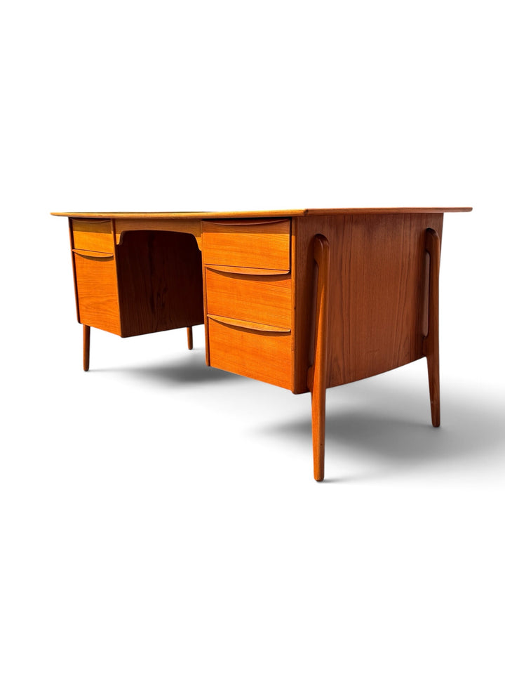 Svend Aage Madsen executive teak desk angled view showing right pedestal