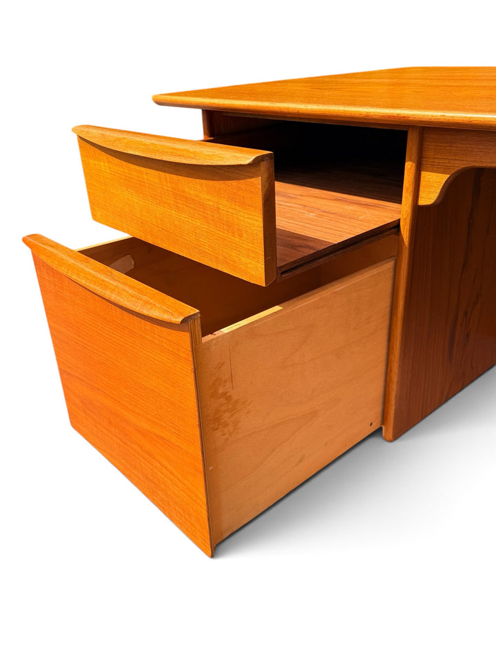 Svend Aage Madsen executive teak desk left pedestal filing drawer open