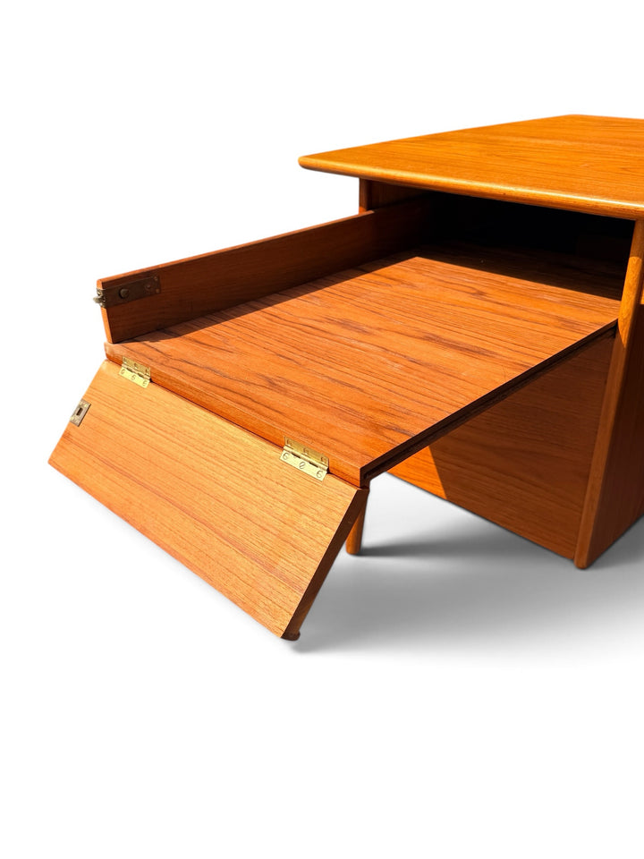 Svend Aage Madsen executive teak desk rear bookcase open shelving section