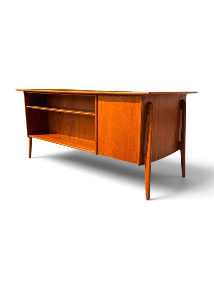 Svend Aage Madsen executive teak desk rear bookcase angled view