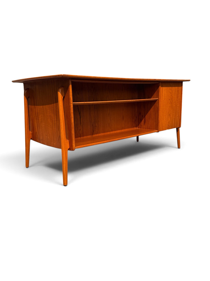 Svend Aage Madsen executive teak desk rear bookcase straight view