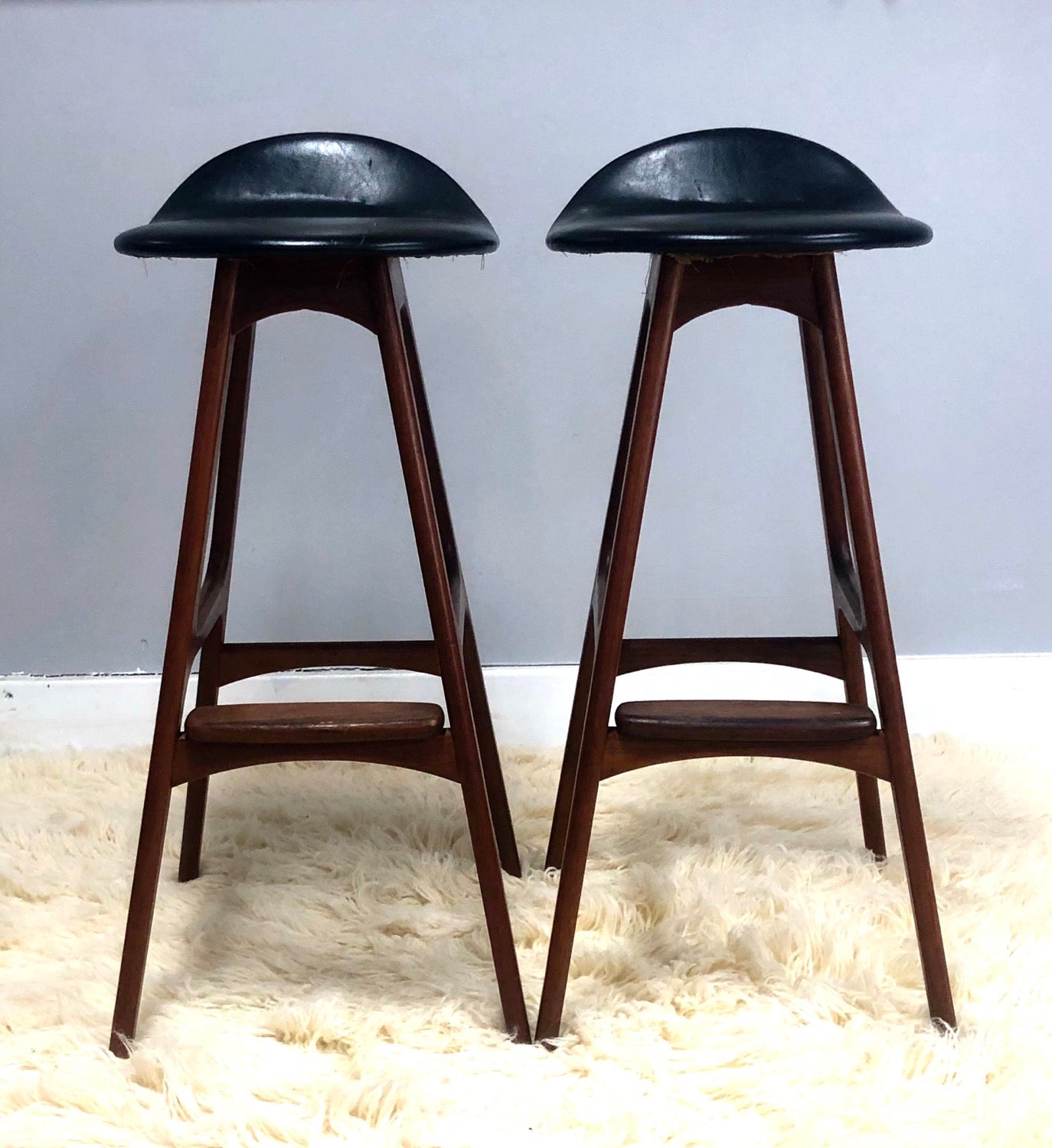 Mid-Century Danish Modern Erik Buch Buck Pair Rosewood & Teak Bar Stools image 1