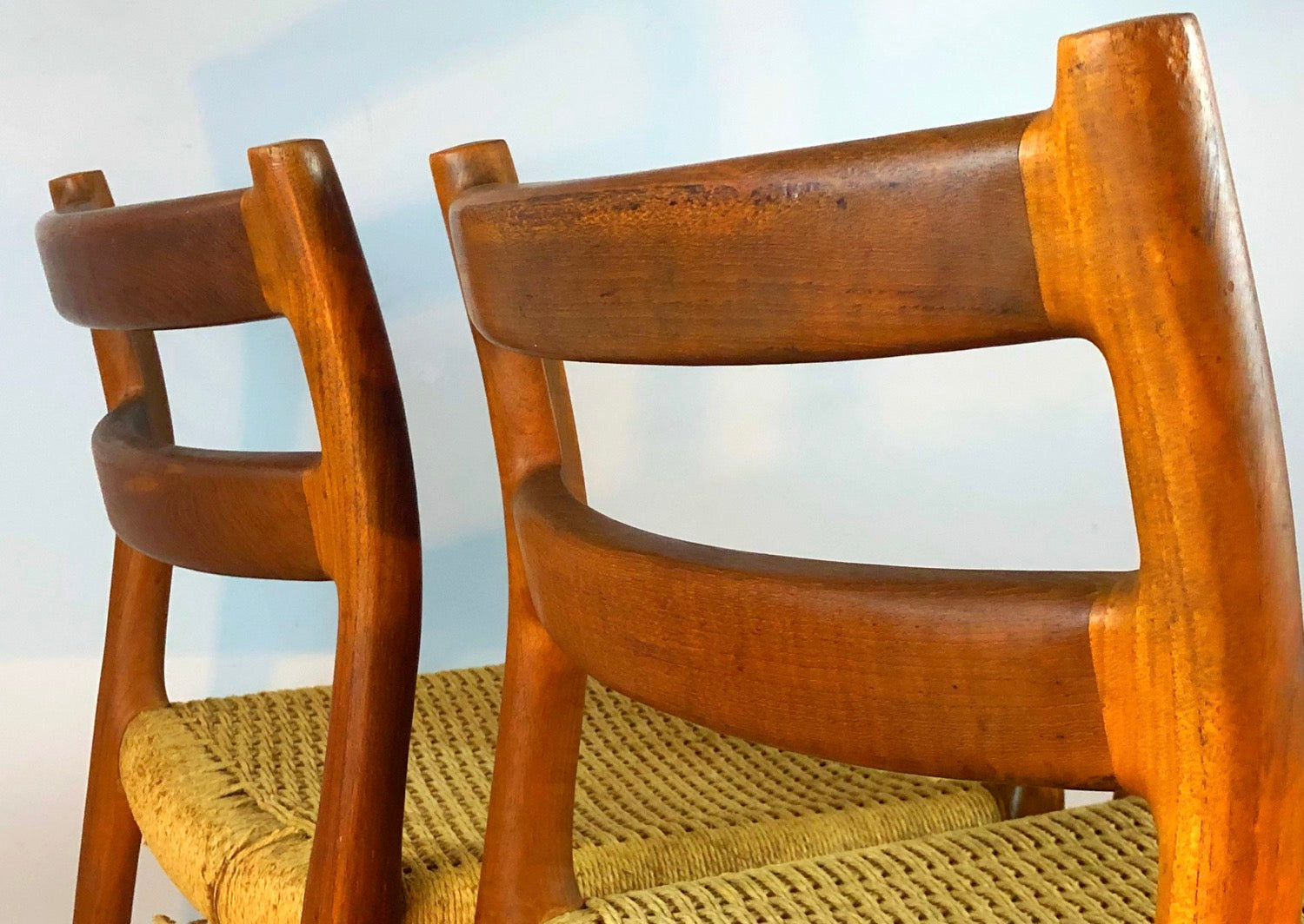 Pair MCM Danish Teak J.L. Møller Model 84 Chairs With Woven Seat image 10