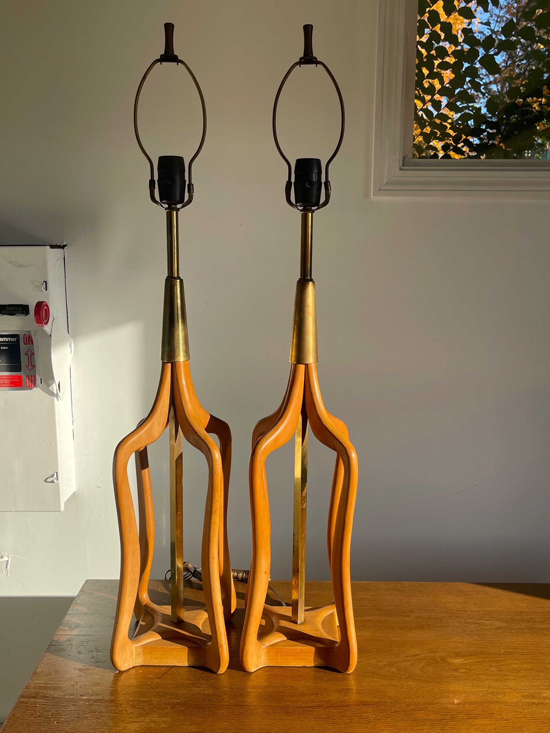 Pair MCM Wooden Tall Table Lamps image 7