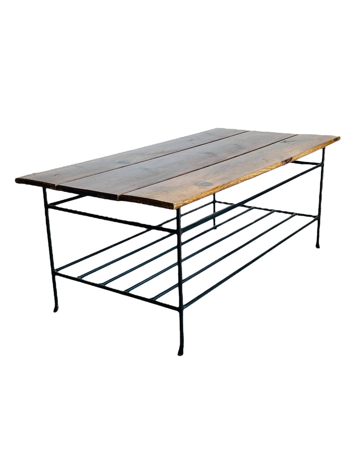 Mid-Century Industrial Coffee Table with Steel Base image 1