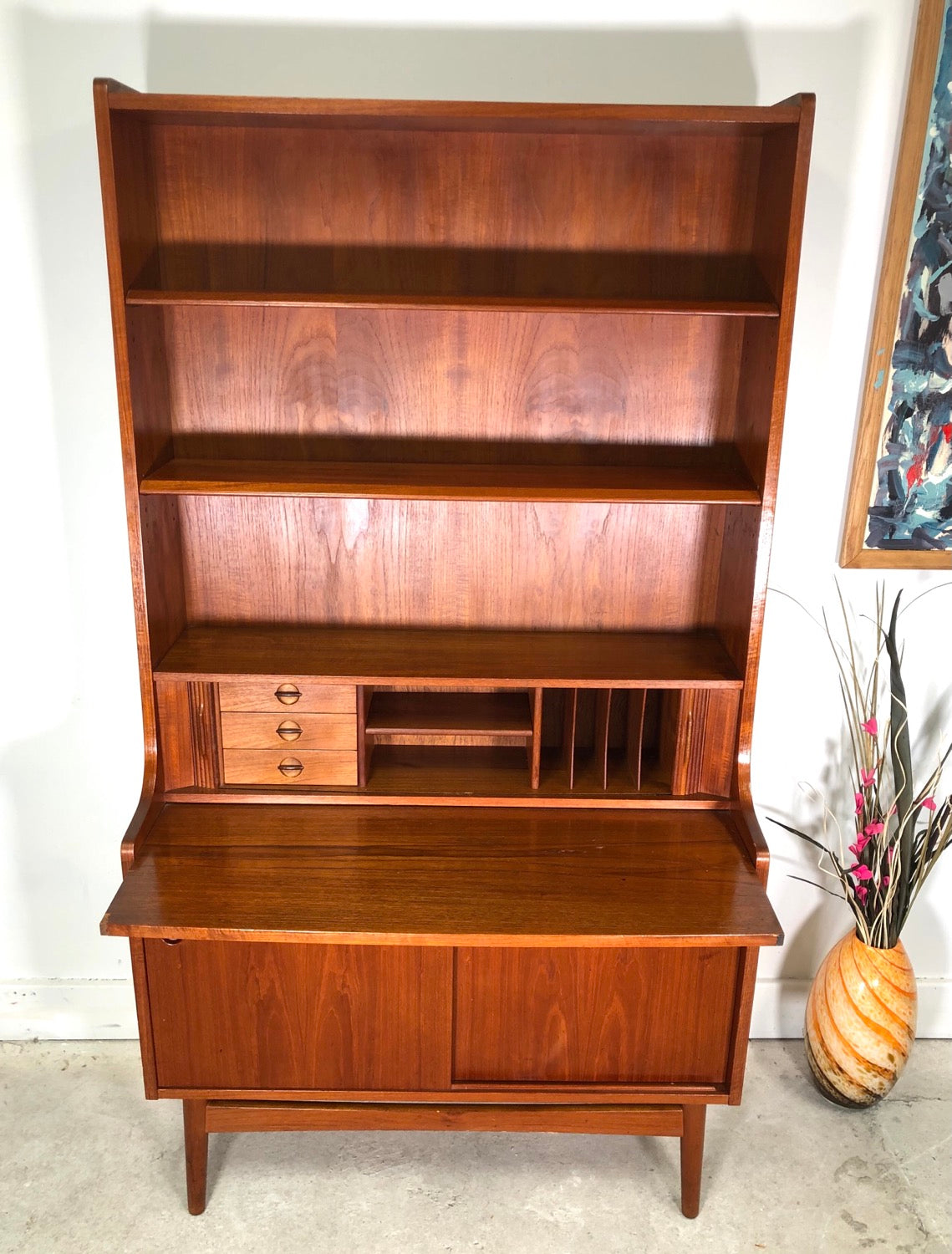Mid-Century Danish Modern Teak Secretary Desk & Bookcase By Bornholms image 6