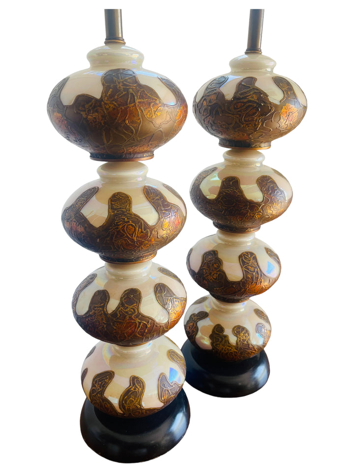 Pair Mid Century Modern Tall Funky Lamps image 1