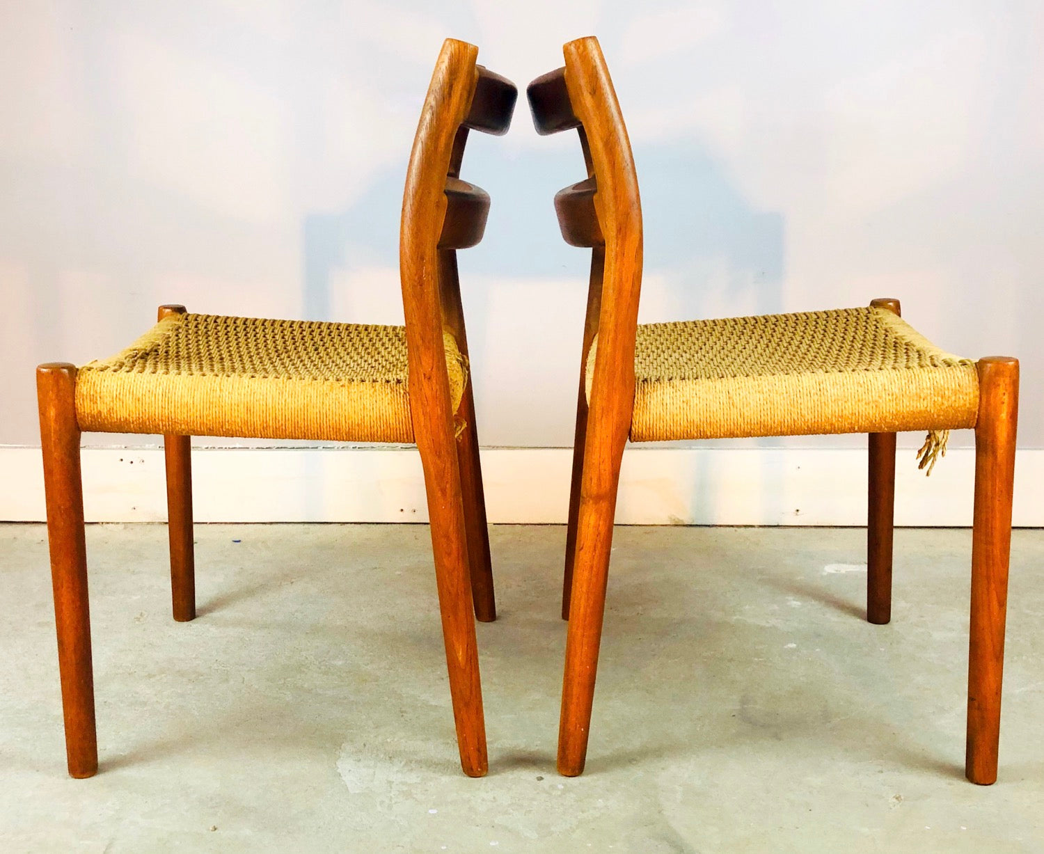 Pair MCM Danish Teak J.L. Møller Model 84 Chairs With Woven Seat image 2