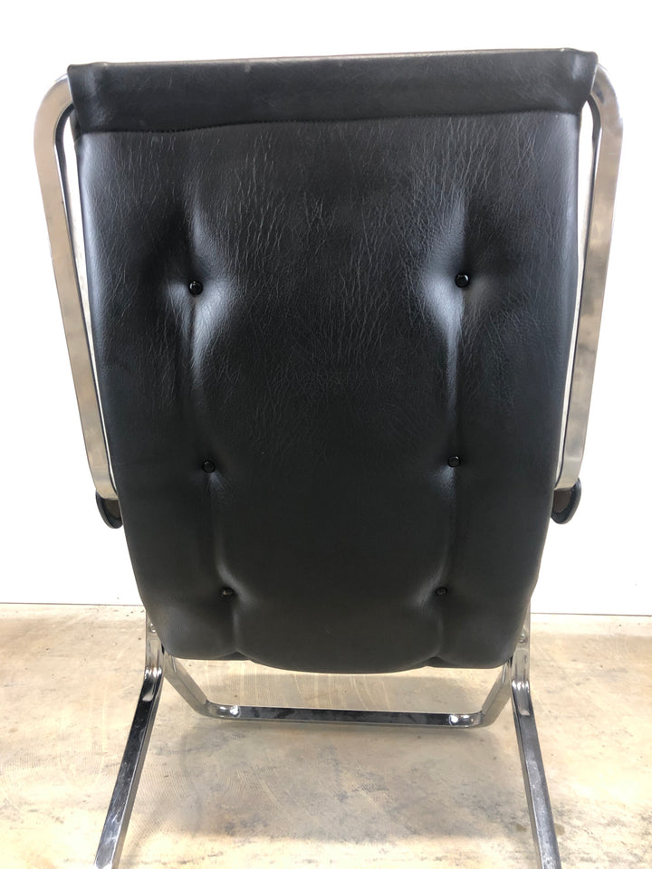 Mid Century Leather & Chrome Gravity Lounge Chair With Ottoman image 5